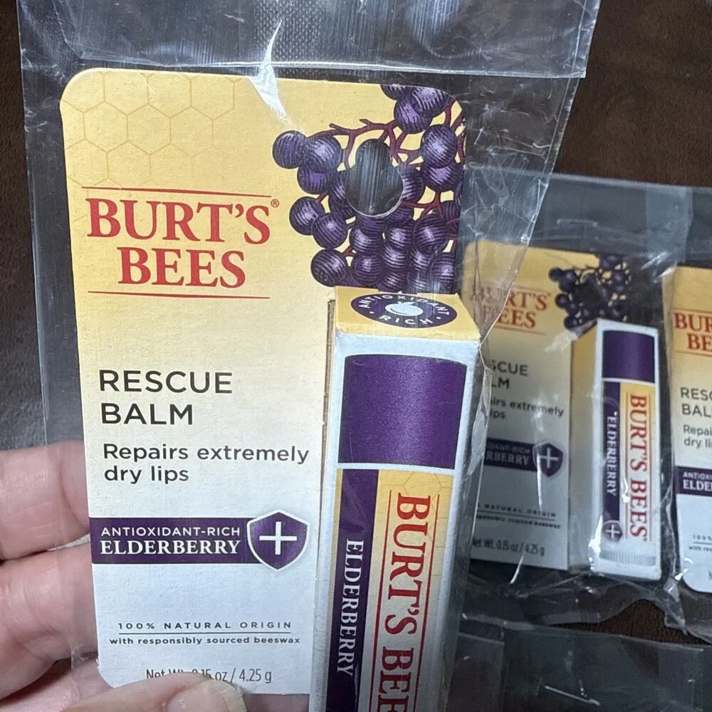 6 Pack Lot Burt's Bees Rescue Balm Antioxidant-Rich Elderberry 0.15 oz
